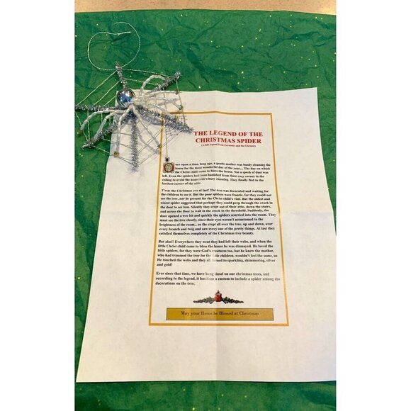 Christmas Spider Ornament 5 in Handcrafted Beaded Holiday Festive Gift Silver - Picture 3 of 11